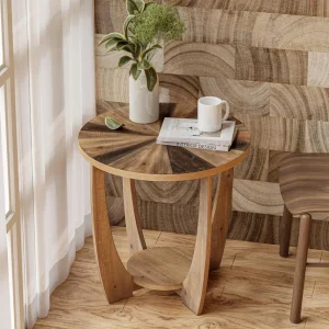 Vintage-Style Farmhouse Side Table with Storage